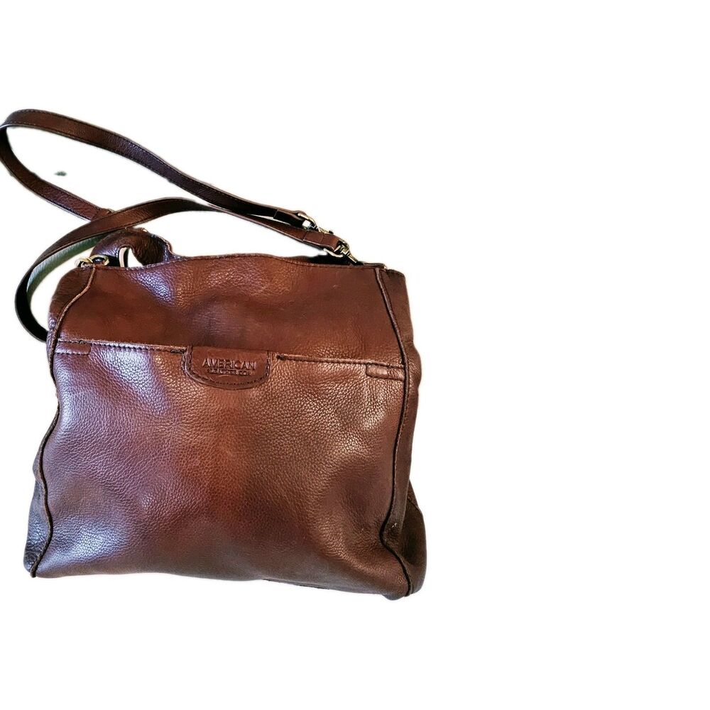 American Leather Co Brown  Leather Shoulder Bag Zip Detachable Strap - Picture 3 of 8